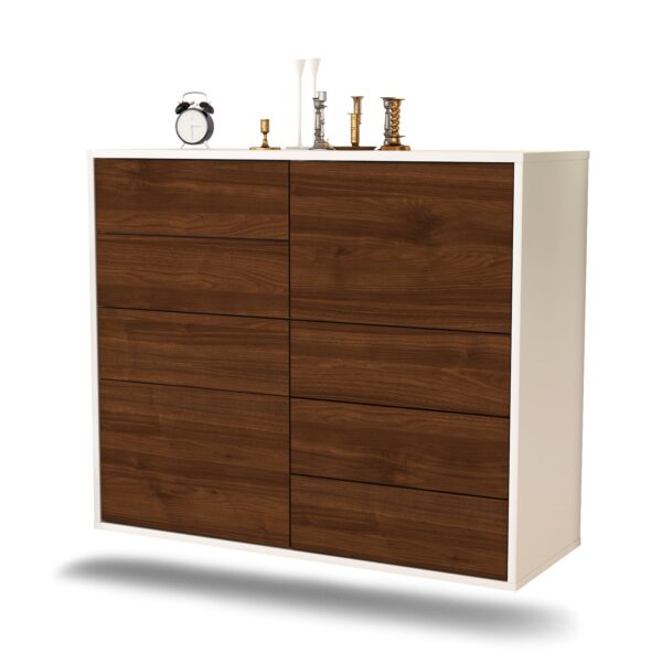 Sideboard Amarillo | hängend | Korpus Weiß | Front in Walnuss Holz Optik | 92x79x35cm (BxHxT)