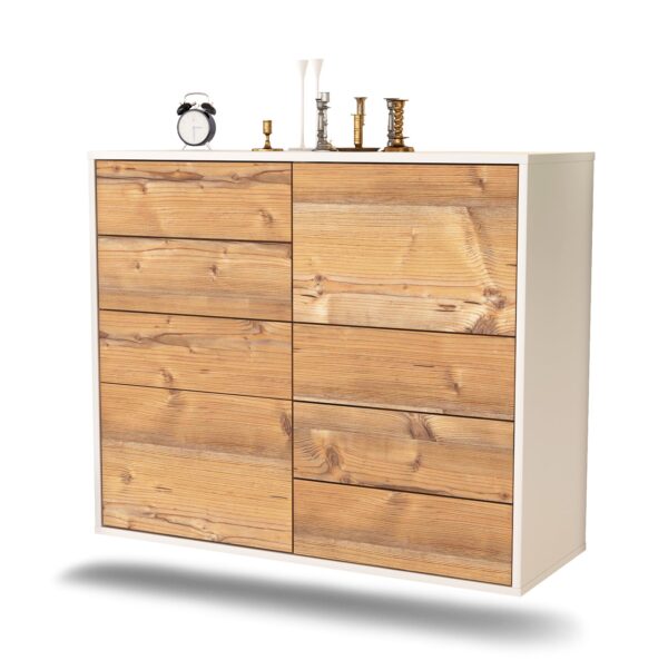 Sideboard Amarillo | hängend | Korpus Weiß | Front in Pinie Holz Optik | 92x79x35cm (BxHxT)