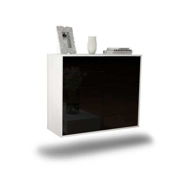 Sideboard Amarillo | hängend | Korpus Weiß | Front in Hochglanz Schwarz | 92x79x35cm (BxHxT)