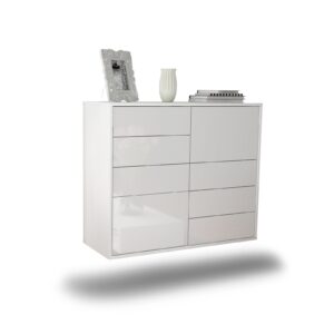 Sideboard Amarillo | hängend | Korpus Weiß | Front in Hochglanz Weiß | 92x79x35cm (BxHxT)