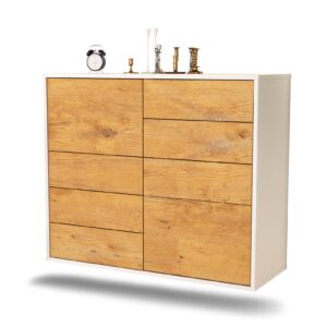 Sideboard Paradise | hängend | Korpus Weiß | Front in Eiche Holz Optik | 92x79x35cm (BxHxT)