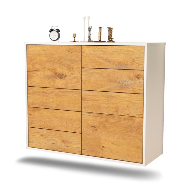 Sideboard Paradise | hängend | Korpus Weiß | Front in Eiche Holz Optik | 92x79x35cm (BxHxT)