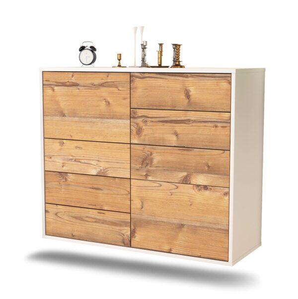 Sideboard Paradise | hängend | Korpus Weiß | Front in Pinie Holz Optik | 92x79x35cm (BxHxT)