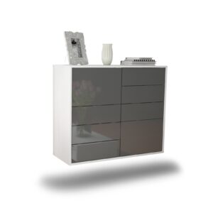 Sideboard Paradise | hängend | Korpus Weiß | Front in Hochglanz Grau | 92x79x35cm (BxHxT)