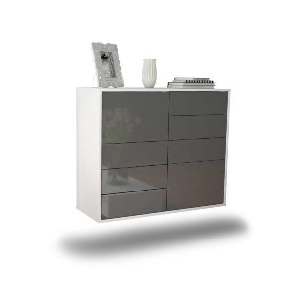 Sideboard Paradise | hängend | Korpus Weiß | Front in Hochglanz Grau | 92x79x35cm (BxHxT)