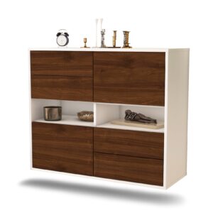 Sideboard Oxnard | hängend | Korpus Weiß | Front in Walnuss Holz Optik | 92x79x35cm (BxHxT)