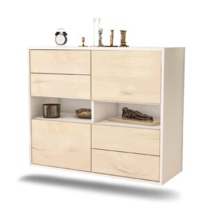 Sideboard Oxnard | hängend | Korpus Weiß | Front in Zeder Holz Optik | 92x79x35cm (BxHxT)