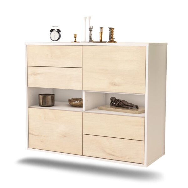 Sideboard Oxnard | hängend | Korpus Weiß | Front in Zeder Holz Optik | 92x79x35cm (BxHxT)