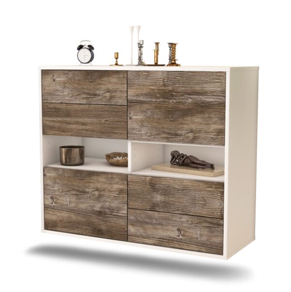 Sideboard Oxnard | hängend | Korpus Weiß | Front in Treibholz Holz Optik | 92x79x35cm (BxHxT)