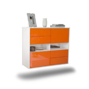 Sideboard Oxnard | hängend | Korpus Weiß | Front in Hochglanz Orange | 92x79x35cm (BxHxT)