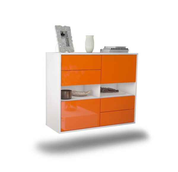 Sideboard Oxnard | hängend | Korpus Weiß | Front in Hochglanz Orange | 92x79x35cm (BxHxT)