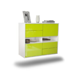Sideboard Oxnard | hängend | Korpus Weiß | Front in Hochglanz Grün | 92x79x35cm (BxHxT)