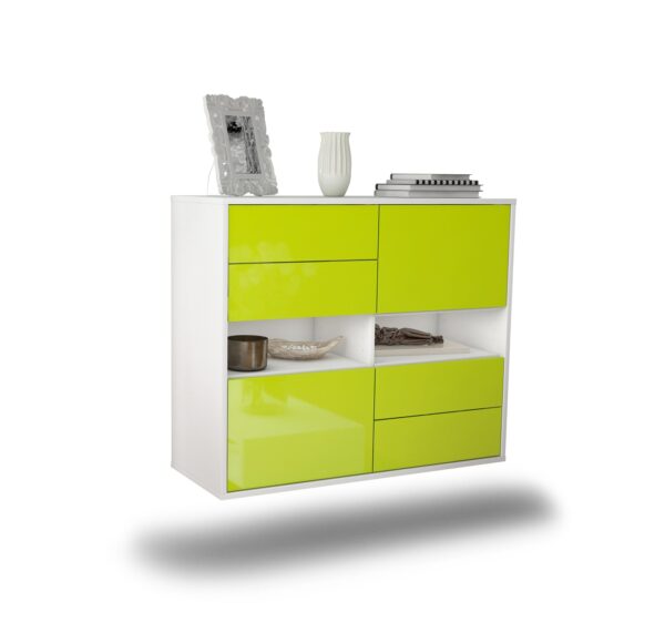 Sideboard Oxnard | hängend | Korpus Weiß | Front in Hochglanz Grün | 92x79x35cm (BxHxT)