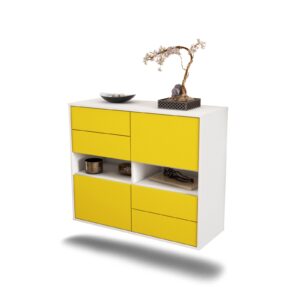 Sideboard Oxnard | hängend | Korpus Weiß | Front in Gelb | 92x79x35cm (BxHxT)