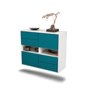 Sideboard Oxnard | hängend | Korpus Weiß | Front in Türkis | 92x79x35cm (BxHxT)