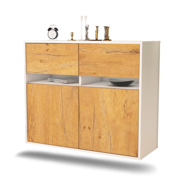 Sideboard Fort Lauderdale | hängend | Korpus Weiß | Front in Eiche Holz Optik | 92x79x35cm (BxHxT)