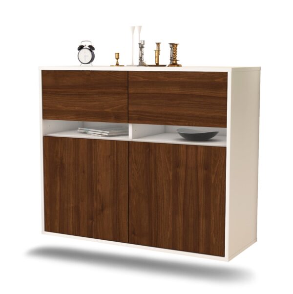 Sideboard Fort Lauderdale | hängend | Korpus Weiß | Front in Walnuss Holz Optik | 92x79x35cm (BxHxT)