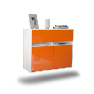 Sideboard Fort Lauderdale | hängend | Korpus Weiß | Front in Hochglanz Orange | 92x79x35cm (BxHxT)