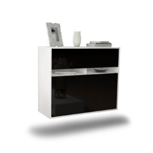 Sideboard Fort Lauderdale | hängend | Korpus Weiß | Front in Hochglanz Schwarz | 92x79x35cm (BxHxT)