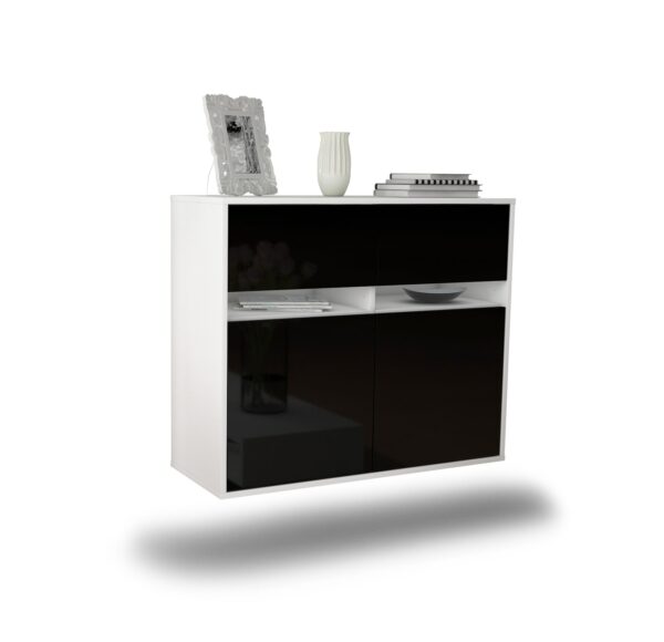 Sideboard Fort Lauderdale | hängend | Korpus Weiß | Front in Hochglanz Schwarz | 92x79x35cm (BxHxT)