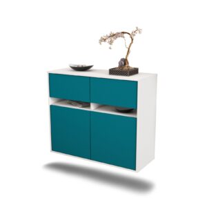 Sideboard Fort Lauderdale | hängend | Korpus Weiß | Front in Türkis | 92x79x35cm (BxHxT)