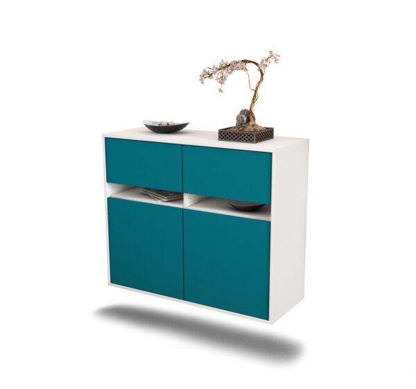 Sideboard Fort Lauderdale | hängend | Korpus Weiß | Front in Türkis | 92x79x35cm (BxHxT)