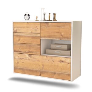 Sideboard Knoxville | hängend | Korpus Weiß | Front in Pinie Holz Optik | 92x79x35cm (BxHxT)