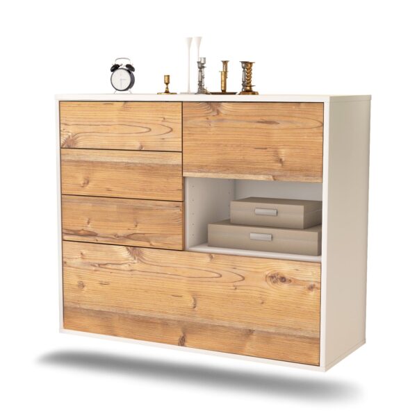 Sideboard Knoxville | hängend | Korpus Weiß | Front in Pinie Holz Optik | 92x79x35cm (BxHxT)