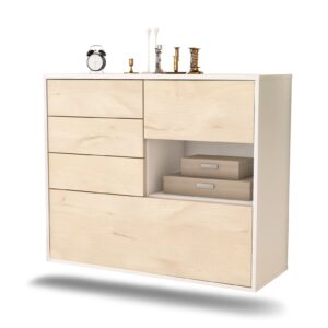 Sideboard Knoxville | hängend | Korpus Weiß | Front in Zeder Holz Optik | 92x79x35cm (BxHxT)