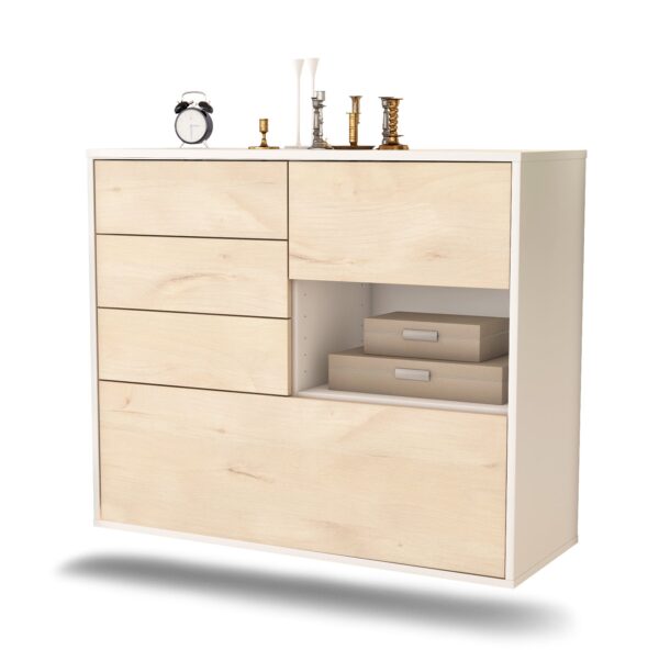 Sideboard Knoxville | hängend | Korpus Weiß | Front in Zeder Holz Optik | 92x79x35cm (BxHxT)