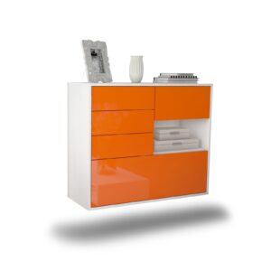 Sideboard Knoxville | hängend | Korpus Weiß | Front in Hochglanz Orange | 92x79x35cm (BxHxT)