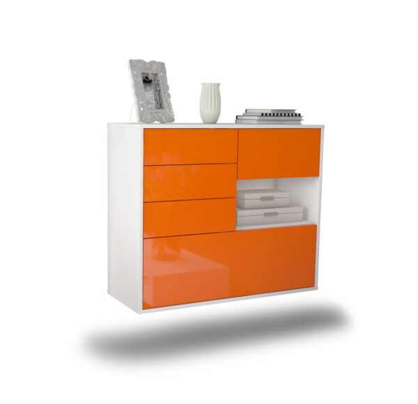 Sideboard Knoxville | hängend | Korpus Weiß | Front in Hochglanz Orange | 92x79x35cm (BxHxT)