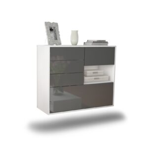 Sideboard Knoxville | hängend | Korpus Weiß | Front in Hochglanz Grau | 92x79x35cm (BxHxT)
