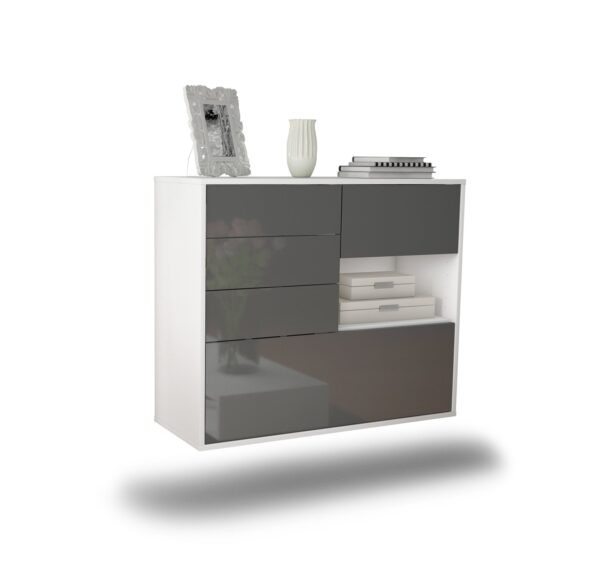Sideboard Knoxville | hängend | Korpus Weiß | Front in Hochglanz Grau | 92x79x35cm (BxHxT)