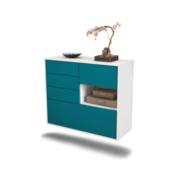 Sideboard Knoxville | hängend | Korpus Weiß | Front in Türkis | 92x79x35cm (BxHxT)