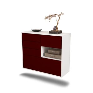 Sideboard Knoxville | hängend | Korpus Weiß | Front in Bordeaux | 92x79x35cm (BxHxT)