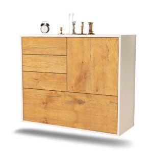 Sideboard Fontana | hängend | Korpus Weiß | Front in Eiche Holz Optik | 92x79x35cm (BxHxT)