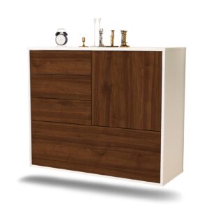 Sideboard Fontana | hängend | Korpus Weiß | Front in Walnuss Holz Optik | 92x79x35cm (BxHxT)