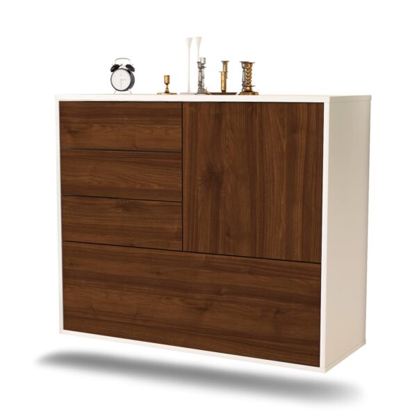 Sideboard Fontana | hängend | Korpus Weiß | Front in Walnuss Holz Optik | 92x79x35cm (BxHxT)