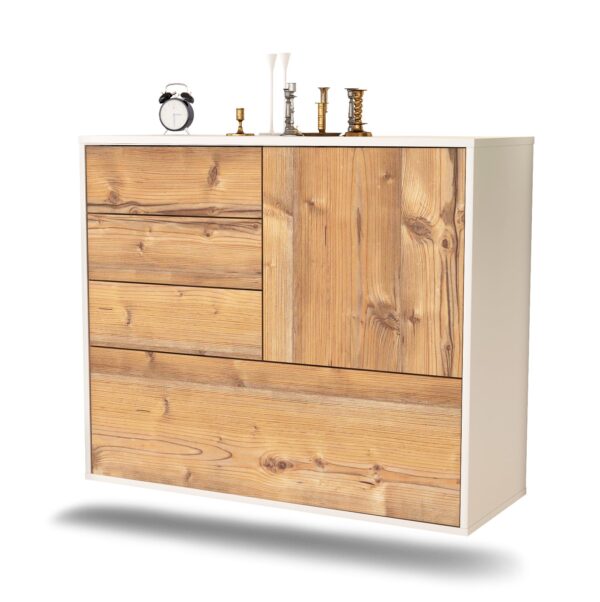 Sideboard Fontana | hängend | Korpus Weiß | Front in Pinie Holz Optik | 92x79x35cm (BxHxT)