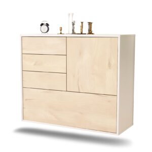 Sideboard Fontana | hängend | Korpus Weiß | Front in Zeder Holz Optik | 92x79x35cm (BxHxT)