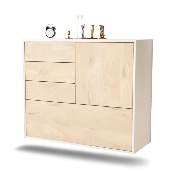 Sideboard Fontana | hängend | Korpus Weiß | Front in Zeder Holz Optik | 92x79x35cm (BxHxT)