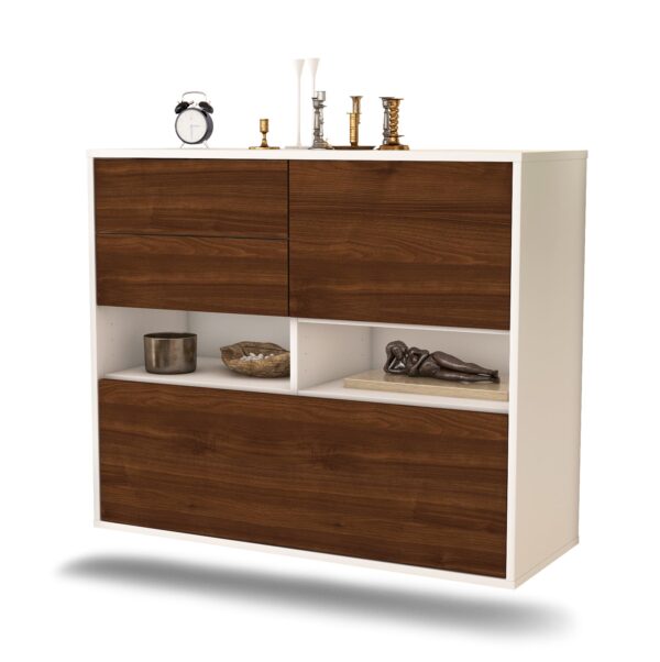 Sideboard Salt Lake City | hängend | Korpus Weiß | Front in Walnuss Holz Optik | 92x79x35cm (BxHxT)
