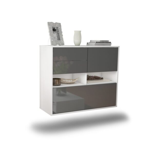 Sideboard Salt Lake City | hängend | Korpus Weiß | Front in Hochglanz Grau | 92x79x35cm (BxHxT)