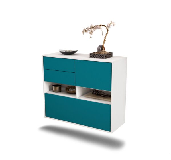 Sideboard Salt Lake City | hängend | Korpus Weiß | Front in Türkis | 92x79x35cm (BxHxT)