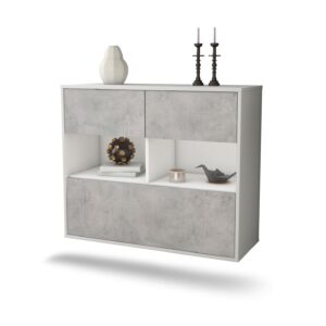 Sideboard Newport News | hängend | Korpus Weiß | Front in Beton Optik | 92x79x35cm (BxHxT)