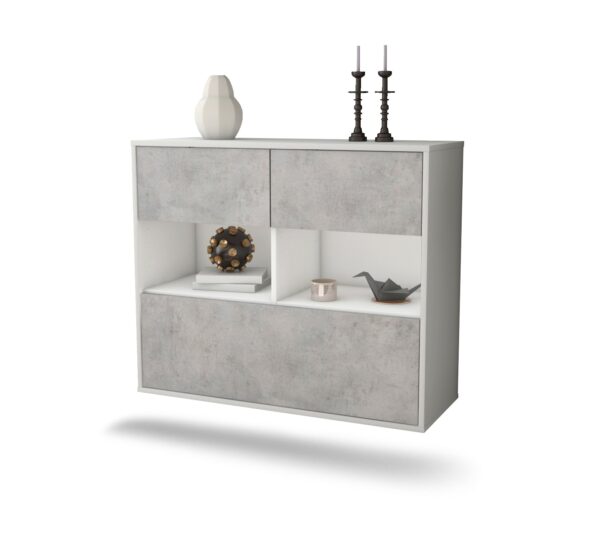 Sideboard Newport News | hängend | Korpus Weiß | Front in Beton Optik | 92x79x35cm (BxHxT)