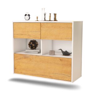 Sideboard Newport News | hängend | Korpus Weiß | Front in Eiche Holz Optik | 92x79x35cm (BxHxT)