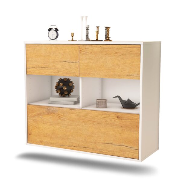 Sideboard Newport News | hängend | Korpus Weiß | Front in Eiche Holz Optik | 92x79x35cm (BxHxT)