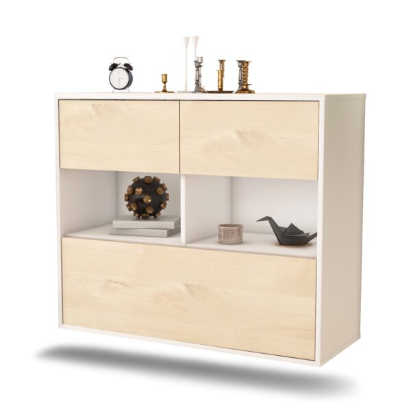 Sideboard Newport News | hängend | Korpus Weiß | Front in Zeder Holz Optik | 92x79x35cm (BxHxT)
